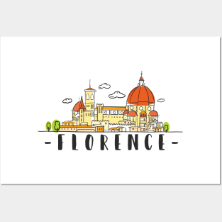 Florence Italy Skyline Hand Drawn Posters and Art